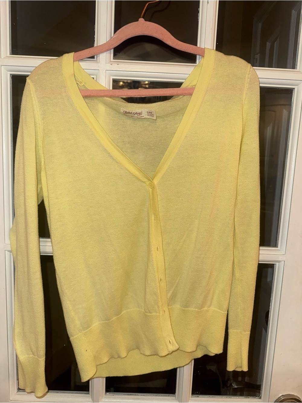 Light Yellow Women’s V-Neck Button Cardigan Sweater
